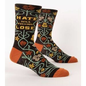 Blue Q Cotton Men’s Crew Socks Hate Will Lose